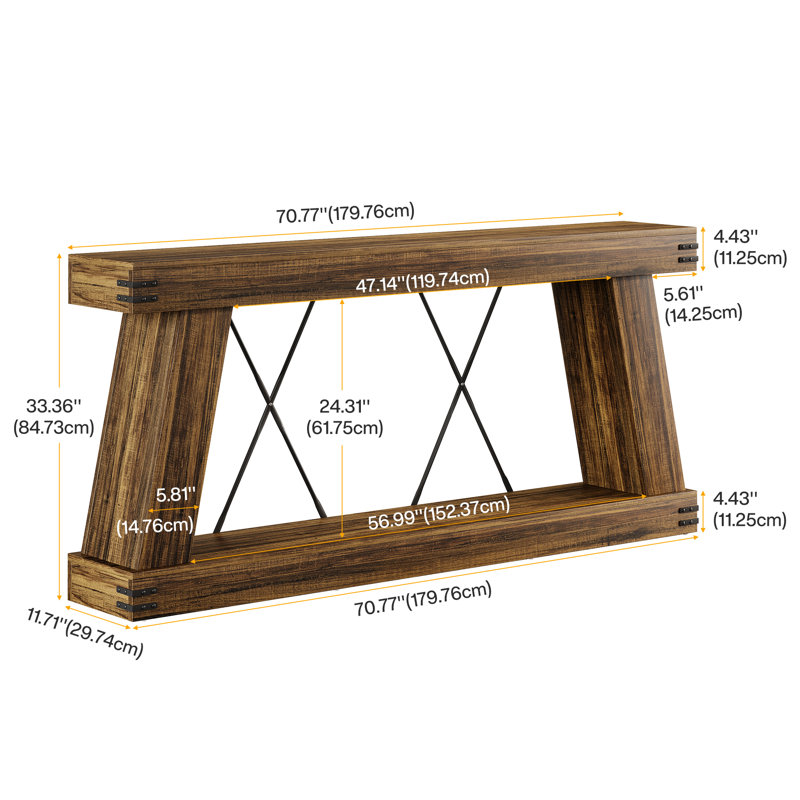 70.9-Inch Farmhouse Console Table With Storage, Narrow Wood Sofa Table For Hallway, Entryway, Living Room, Rustic Brown