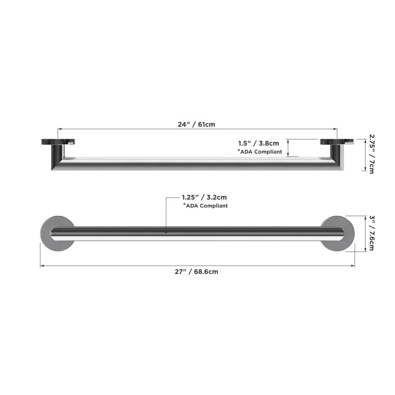 MITER 24 in. x 1.25 in. Grab Bar, ADA Compliant for Bath and Shower Safety (500 lb. Capacity) in Polished Chrome, 24