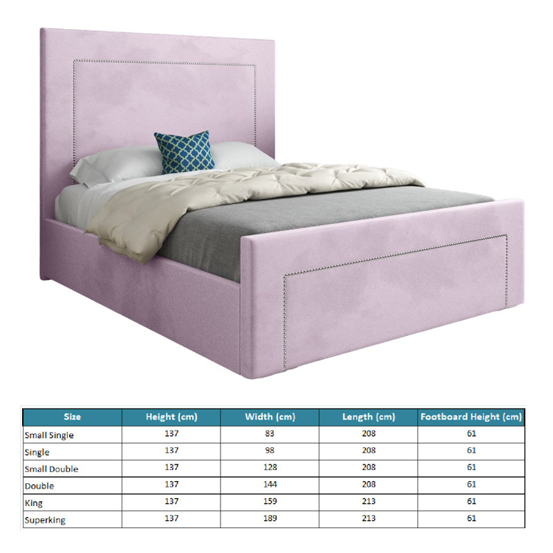 Anastasika Upholstered Bed, Small Single (2'6), Pink