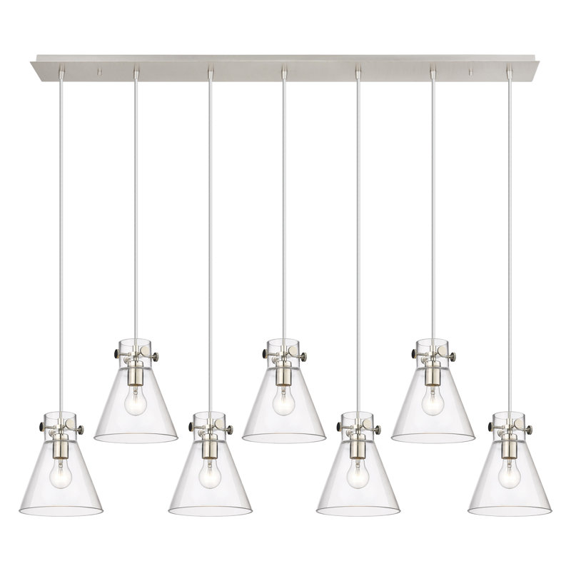 Luminaire suspendu conique à 7 lumières Amrith, Transparent, Nickel poli
