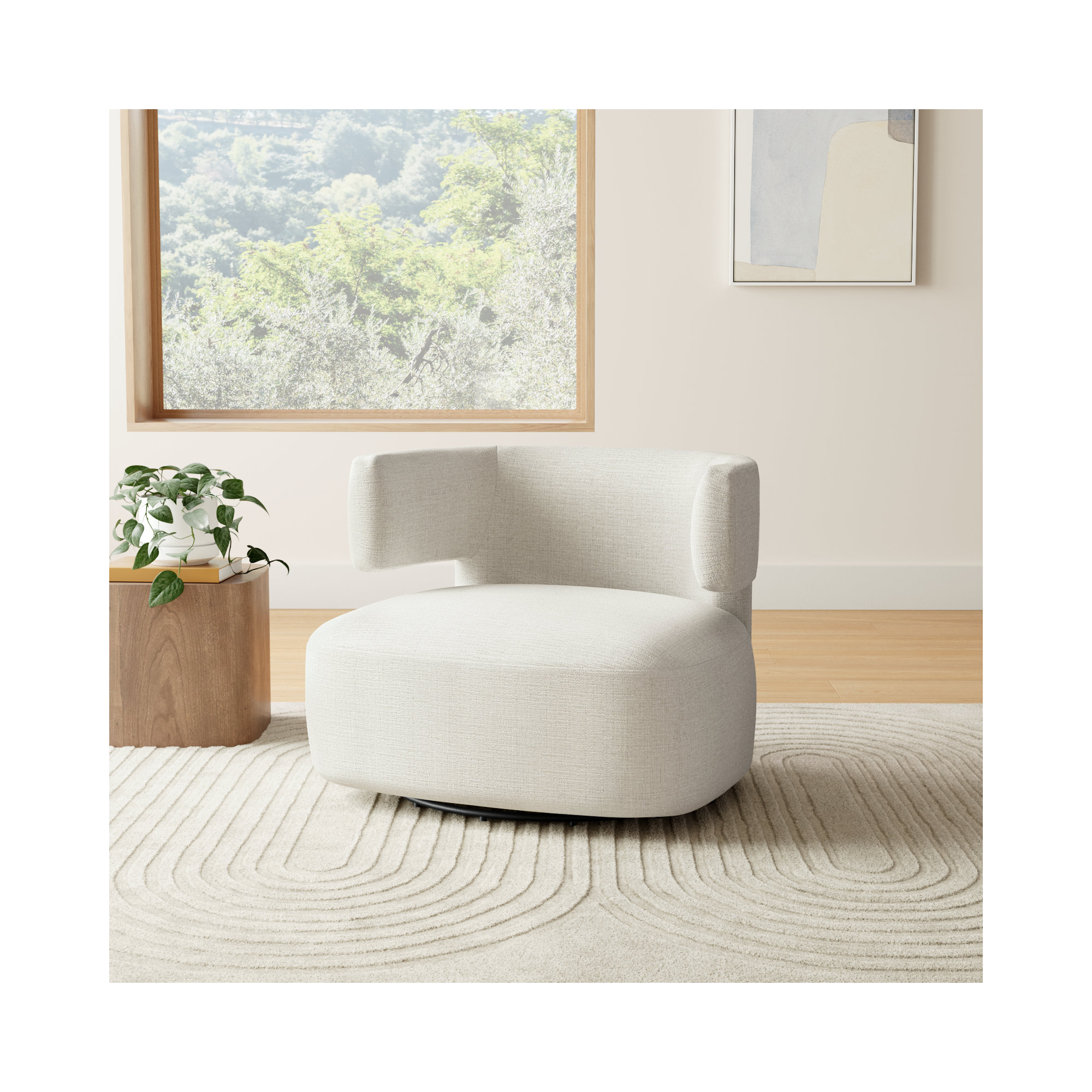 Bascom Upholstered Swivel Barrel Chair, Nathan Wheat Performance Tweed