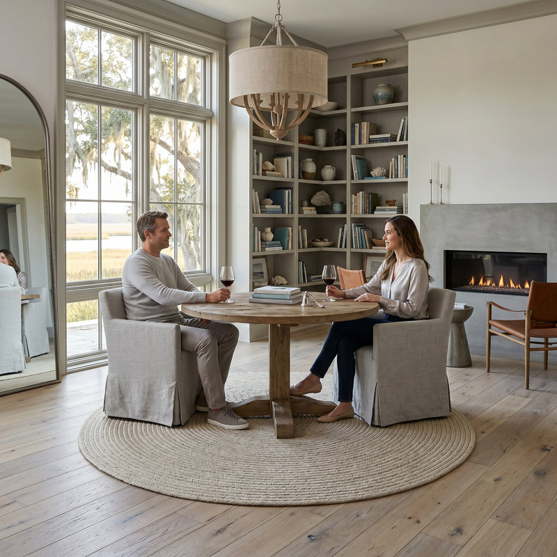Tapis d'intérieur réversible en laine tressée Bristol, Ivory, Round 9'6"