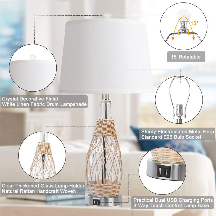 Bayou Breeze Ensemble de lampe de table en rotin 22,5 po avec deux ports USB  et prises intégrées Adone et Commentaires - Wayfair Canada