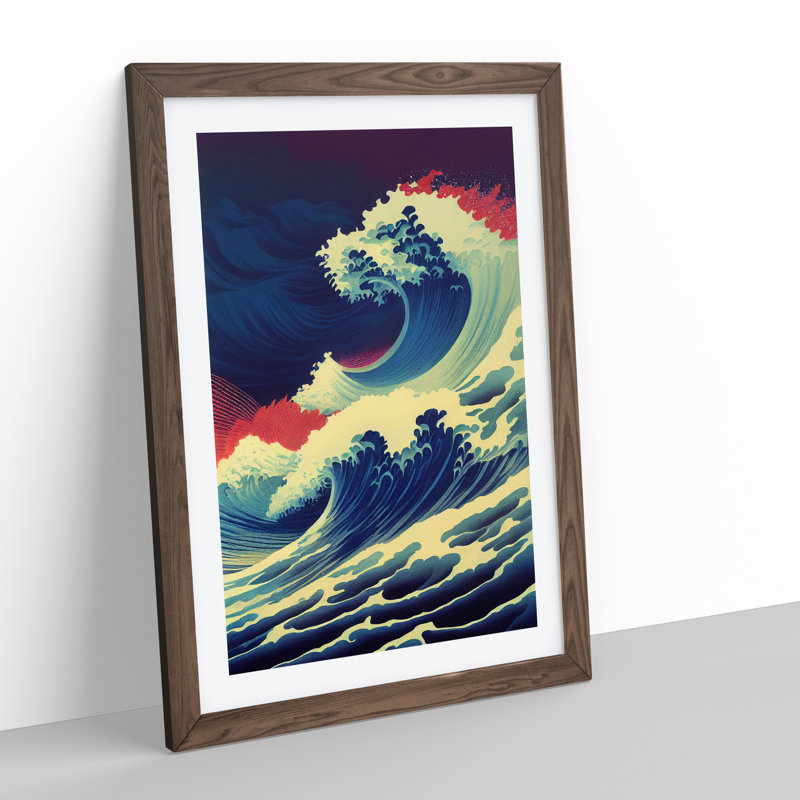 Immense Japanese Wave - Single Picture Frame Print, 64cm H x 46cm W, Brown