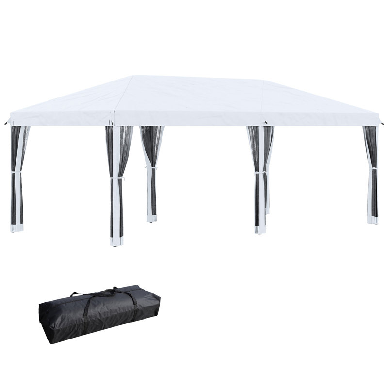 Auvent avec filet 10 pi x 20 pi Outsunny, Acier Inoxydable, Blanc