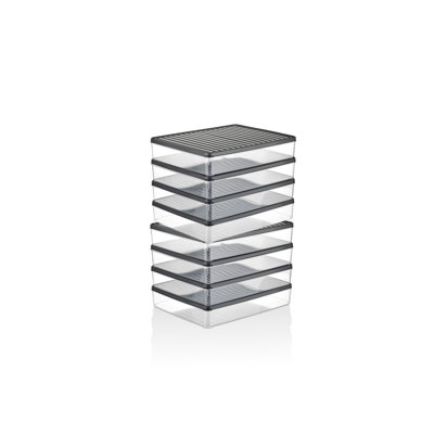 Ensemble de boîte de rangement durable (8 pièces), 10,8 x 2,0 x 8,9 pouces | 100% plastique, va au lave-vaisselle | Idéal pour organiser la maison, le bureau et plus encore, ce modèle peu encombrant facilite le rangement et l'accessibilité