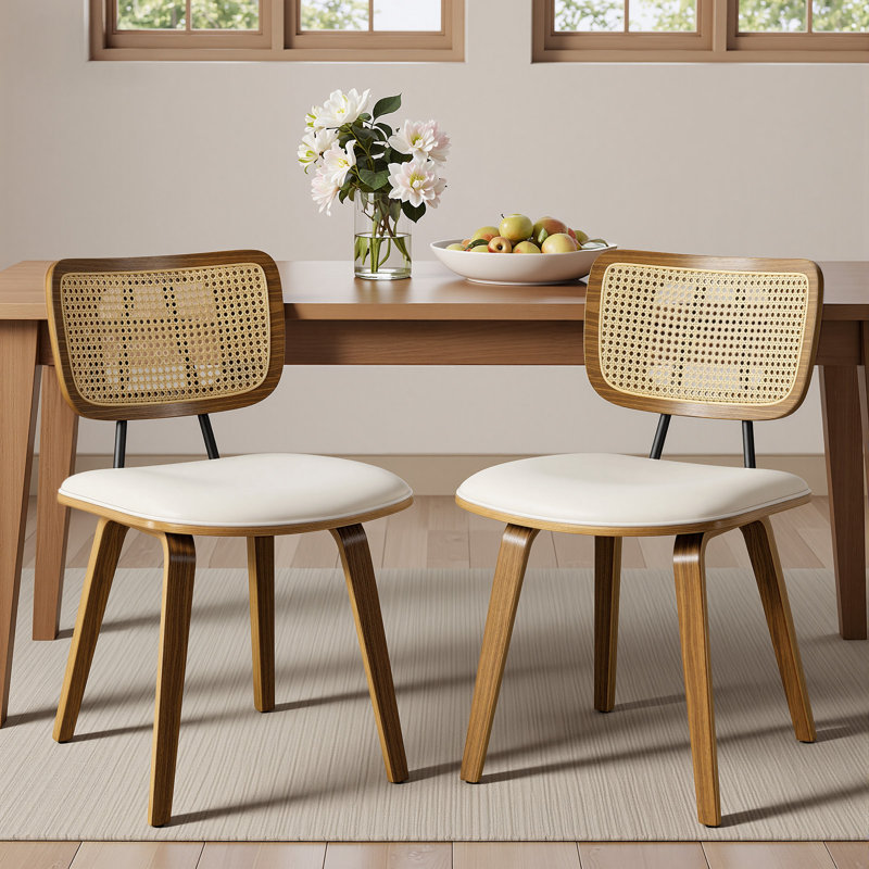 Chaise d'appoint rembourrée en similicuir et finition en bois de noyer, 2, Blanc