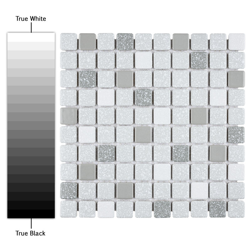 Crystalline Square 1.1" x 1.1" Porcelain Grid Mosaic Wall & Floor Tile, Gray/White