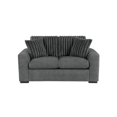 Causeuse Zian, microfibre et velours côtelé gris foncé, 2 coussins assortis, 66 po