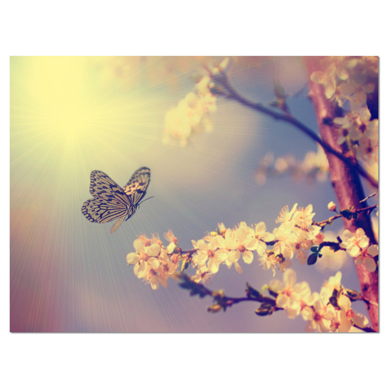 «Vintage Butterfly and Cherry Tree», impression sur toile tendue, H 20 po x l 20 po x P 1 po