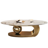 51" Luxurious Oval Coffee Table with Gold Base and Sintered Stone Top