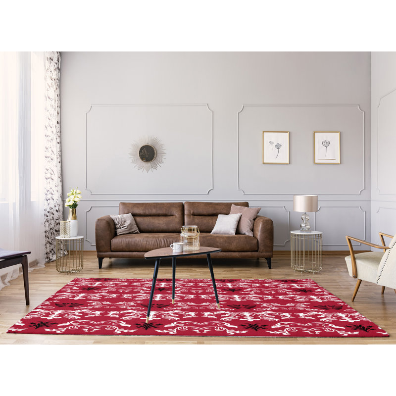 Tapis rouge / blanc Damask, Rectangle 9 pi x 12 pi