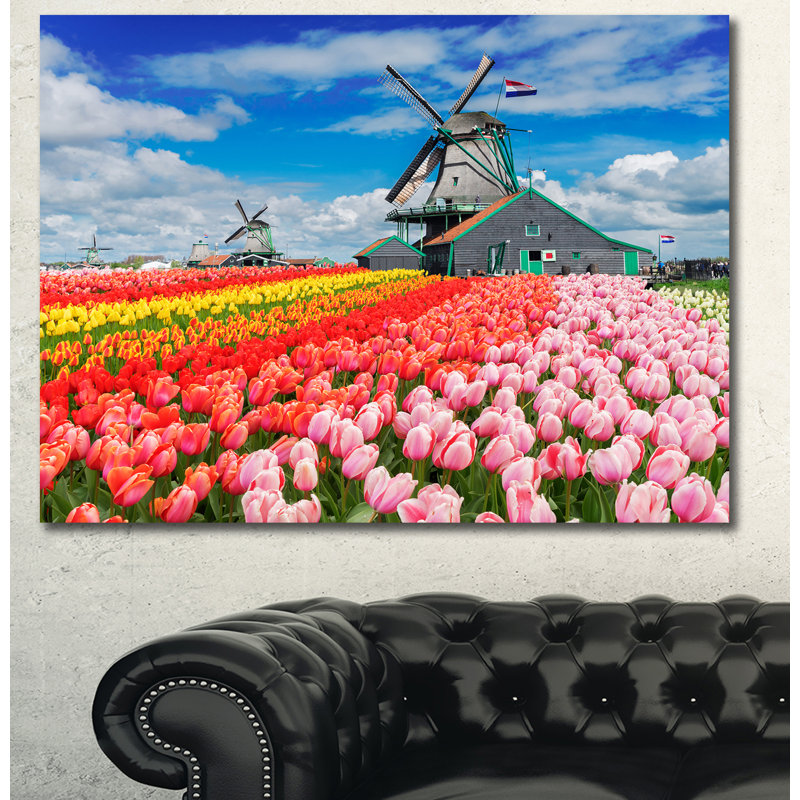 «Dutch Windmills and Garden», reproduction de photo sur toile tendue, H 28 po x l 60 po x P 1,5 po