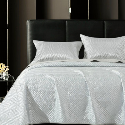 Ensemble de courtepointe en satin de soie, couvre-lit géométrique toutes saisons avec taie décorative