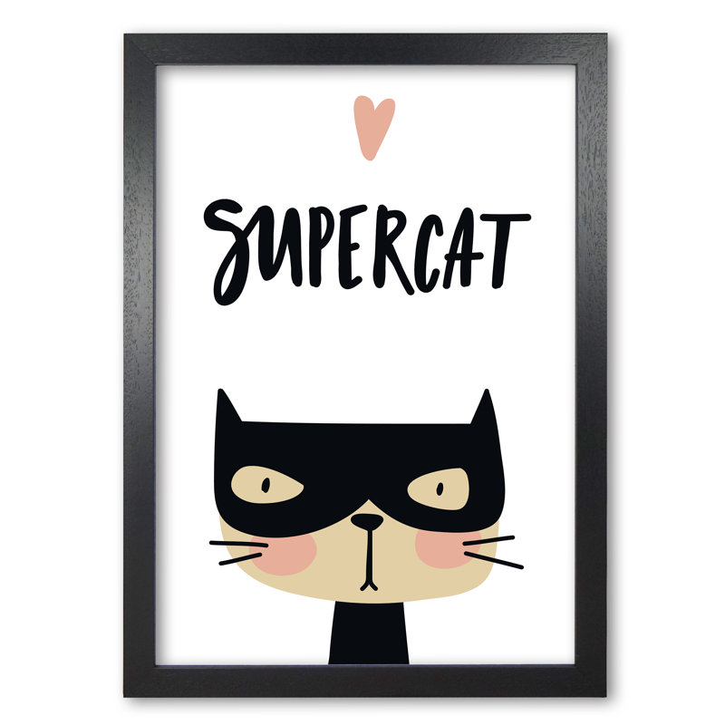 Supercat - Print, 60 cm H x 42 cm W x 5 cm D, Black Grain Frame