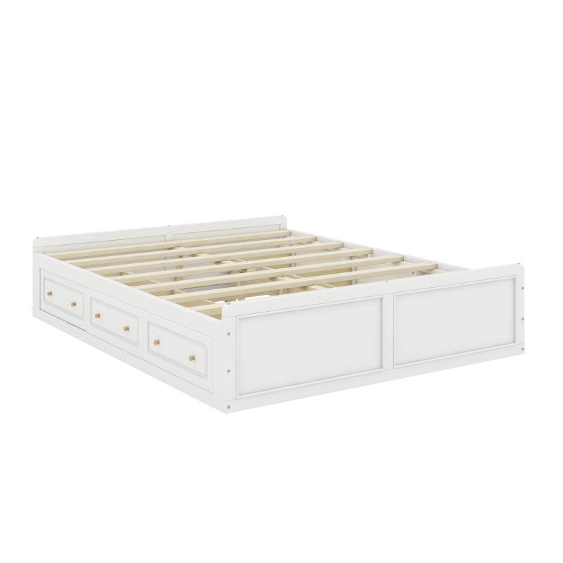 Queen Size Platform Bed Frame With 6 Drawers, White