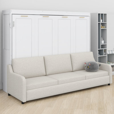 Lit escamotable avec canapÃ© et Ã©tagÃ¨res de rangement intÃ©grÃ©es, idÃ©al pour les petits appartements