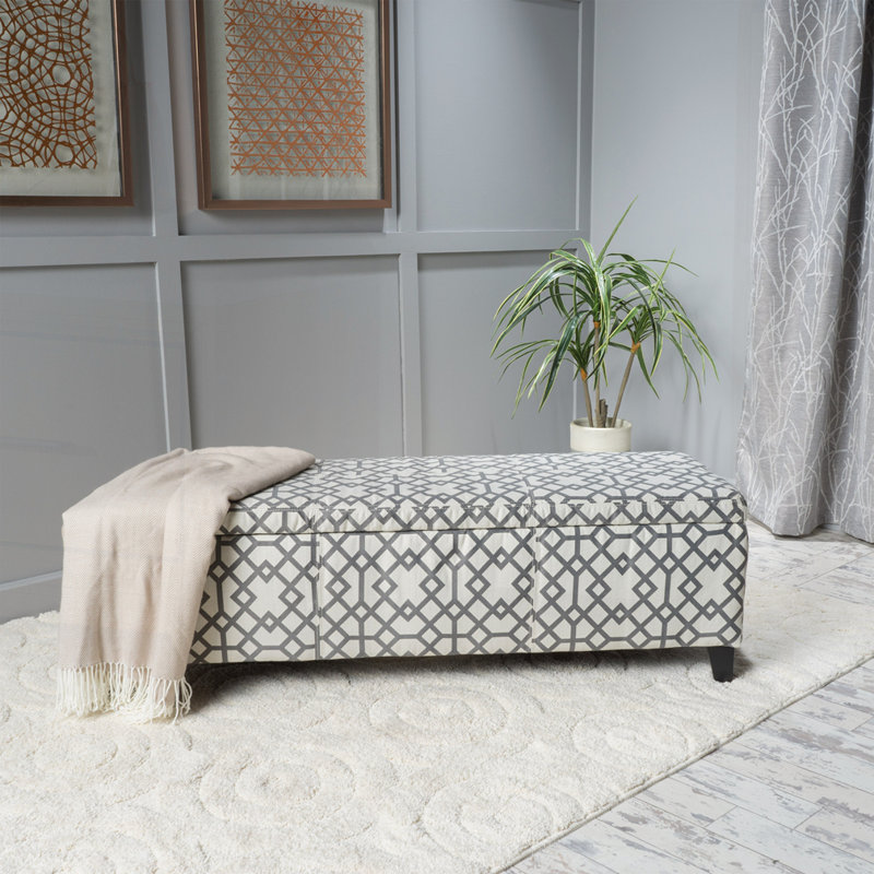 Upholstered Storage Bench, Gray Geometric
