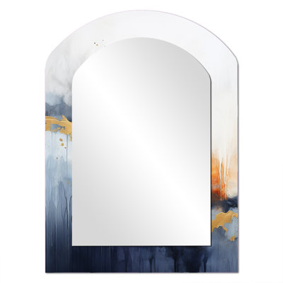 Blue and yellow fluid harmony painting I - Abstract Painting Asymmetrical Decorative Wall Mirror, Blue Arch Large Mirror, Printed Metal Art