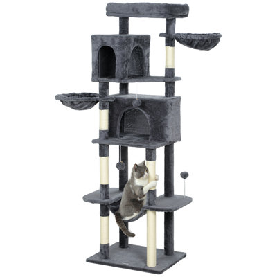 69" Cat Tree, Cat Tower with 2 Condos, Dark Grey