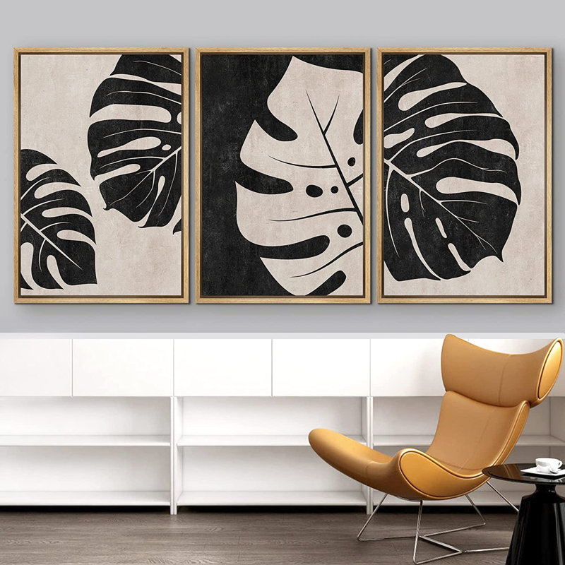 Ensemble de 3 impressions sur toile à cadre flottant, H 36 po x l 72 po x P 1,5 po, Naturel