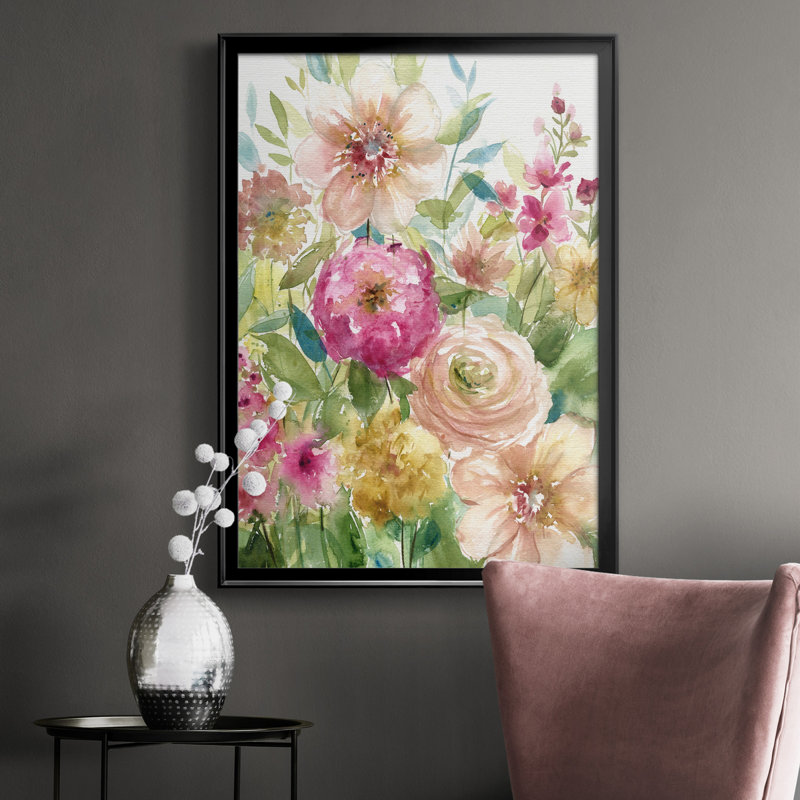 Jardin de fleurs - Peinture sur toile encadrée, Noir, H 30,5 po x l 42,5 po x P 1,5 po