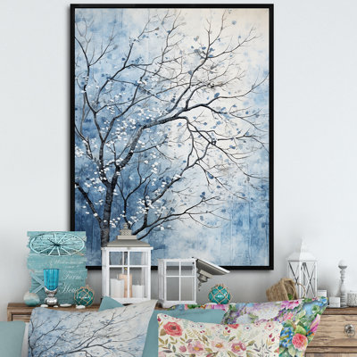 «Blue and White Tree Blooms In Winter I», art mural arbre