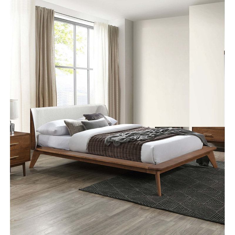 Lit double couleur noyer / beige, Lit double