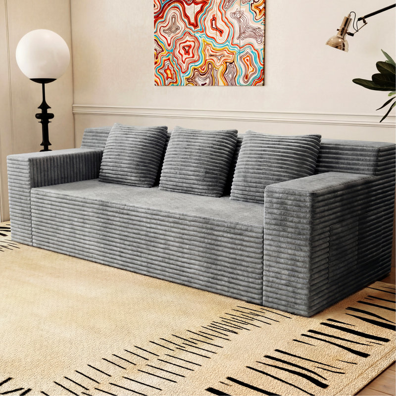 Pouf vertical de 71 po en velours côtelé côtelé 3 places avec soutien confortable, idéal pour les aires de jeux. Doux au toucher, aucun assemblage requis.