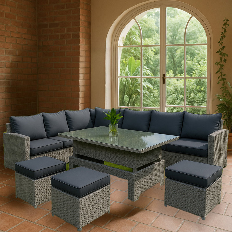0cm Wide Curved Aluminum Patio Sofa with Cushions
