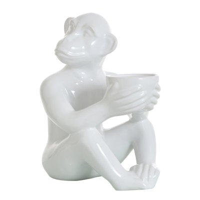 Chimp Ceramic Candle Holder Statue - White