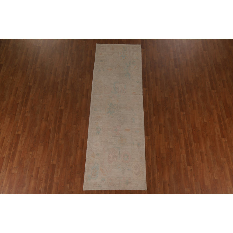 Tapis de couloir unique en laine noué à la main de style nouvel âge 3 pi 3 po x 9 pi 10 po Oushak