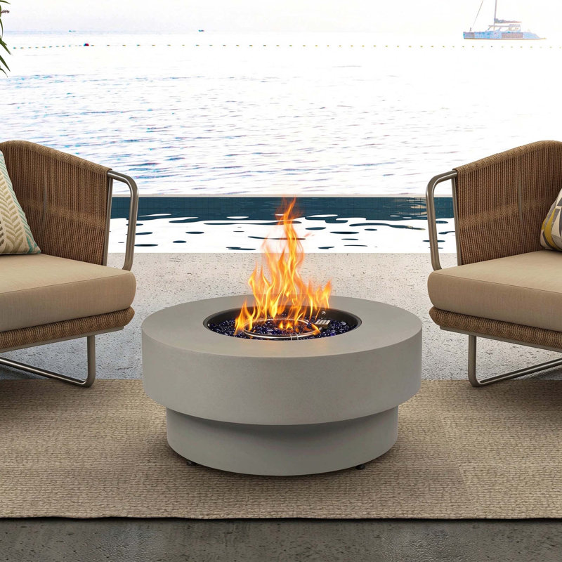 Brodie-Leigh 14.5" H x 32" W Steel Propane Outdoor Fire Pit Table, 50,000 BTU Round Gas Fire Pit Table with Lid, Flint Gray