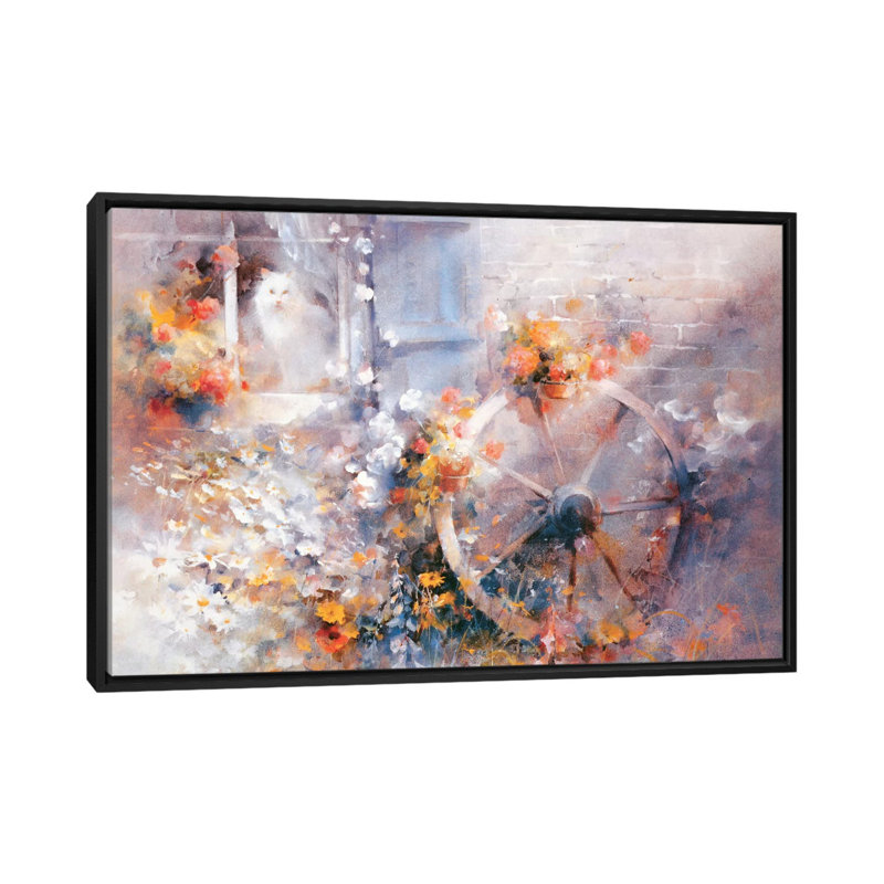 « floral maison », reproduction sur toile, H 18 po x l 26 po x P 1,5 po, Toile avec cadre noir, Pas de tapis