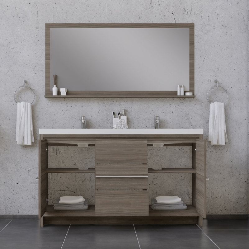 Ensemble de meuble-lavabo double 60 po Feike, Gris