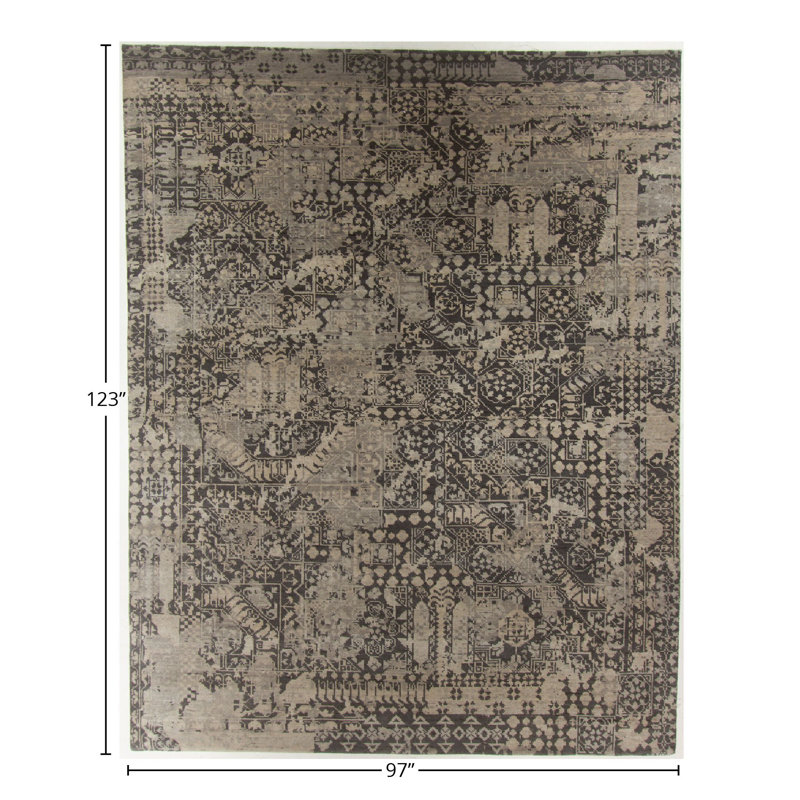 Hand Knotted Abstract Area Rug in Gray