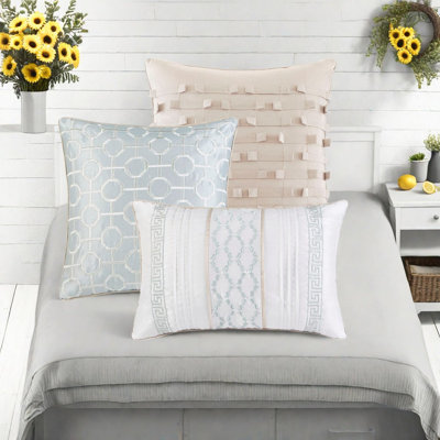 Luxury 7 Piece Aqua Bedding Set, Polyester Jacquard, Traditional Elegance