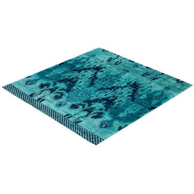 Tapis vert contemporain en laine noué à la main Costner 3 pi 10 po x 4 pi 3 po
