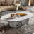 49.2" Oval Coffee Table with Faux Marble Top, Silver Stainless Steel Base with Abstract Fantastic Midsize Sphere Crescent-Shaped Design-1678648413