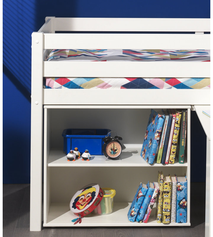 Pino European Single (90 X 200 Cm) Loft Bed with Built-in Ladder Included, White
