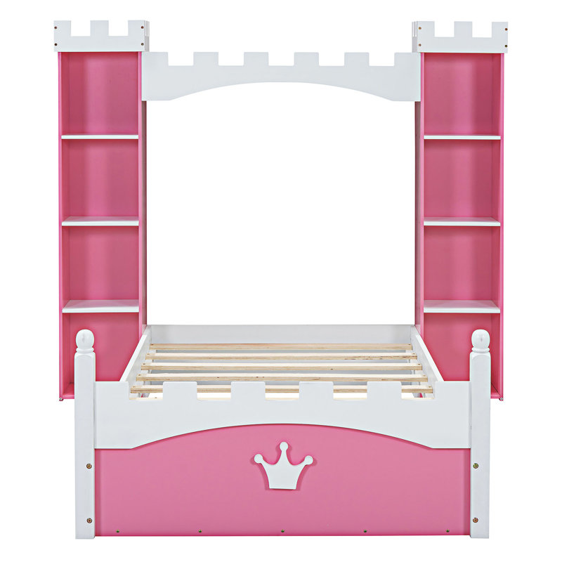 Lit plat en bois, Rose et blanc