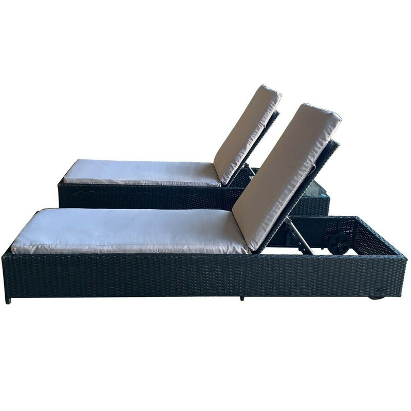 Hoswell 194cm Long Reclining Chaise Lounge Set with Cushions and Table, Brown , Black