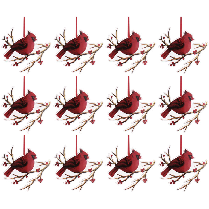 Ensemble d'ornement cardinal sur branche (ensemble de 12)