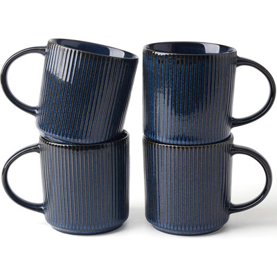 Ensemble de 4 tasses à café 12 oz en grès avec grandes poignées