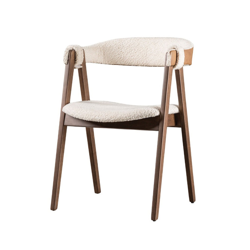 Mid-Century Modern 2-Piece Side Chairs, Padded Seats & Backs, Curved Panel Back in Walnut & Beige