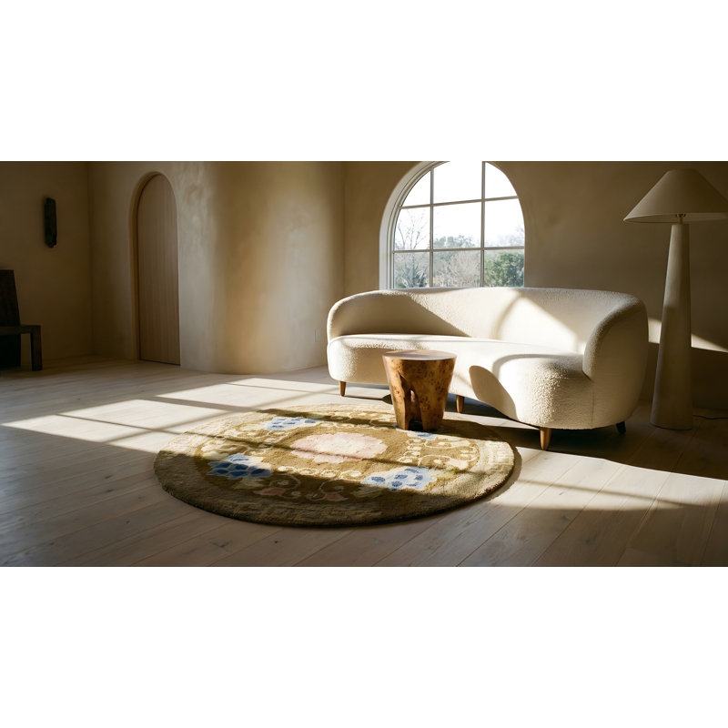 Tapis rond brun chameau antique