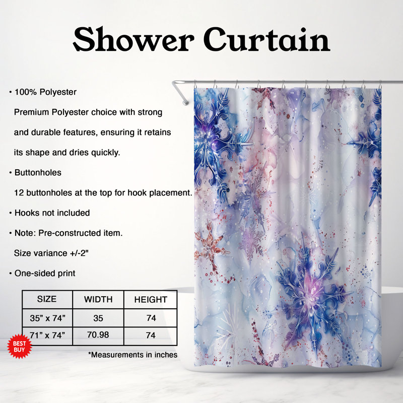 Icy Petals - Rideau de douche Premium, H 74 po x l 71 po