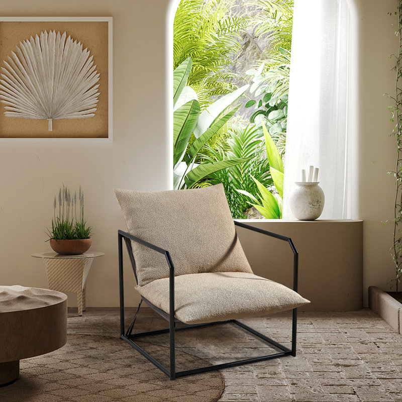 Fauteuil de 30,7 po de largeur Antiono, 100 % lin beige