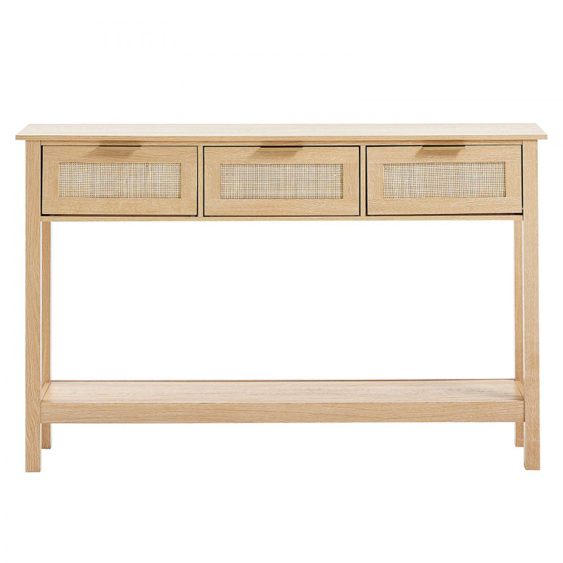 Rattan Console Table with 3 Storage Drawers Rattan 51.38x11.81x32.09inch Sliding Door Natural, Rattan Entryway Table with Storage