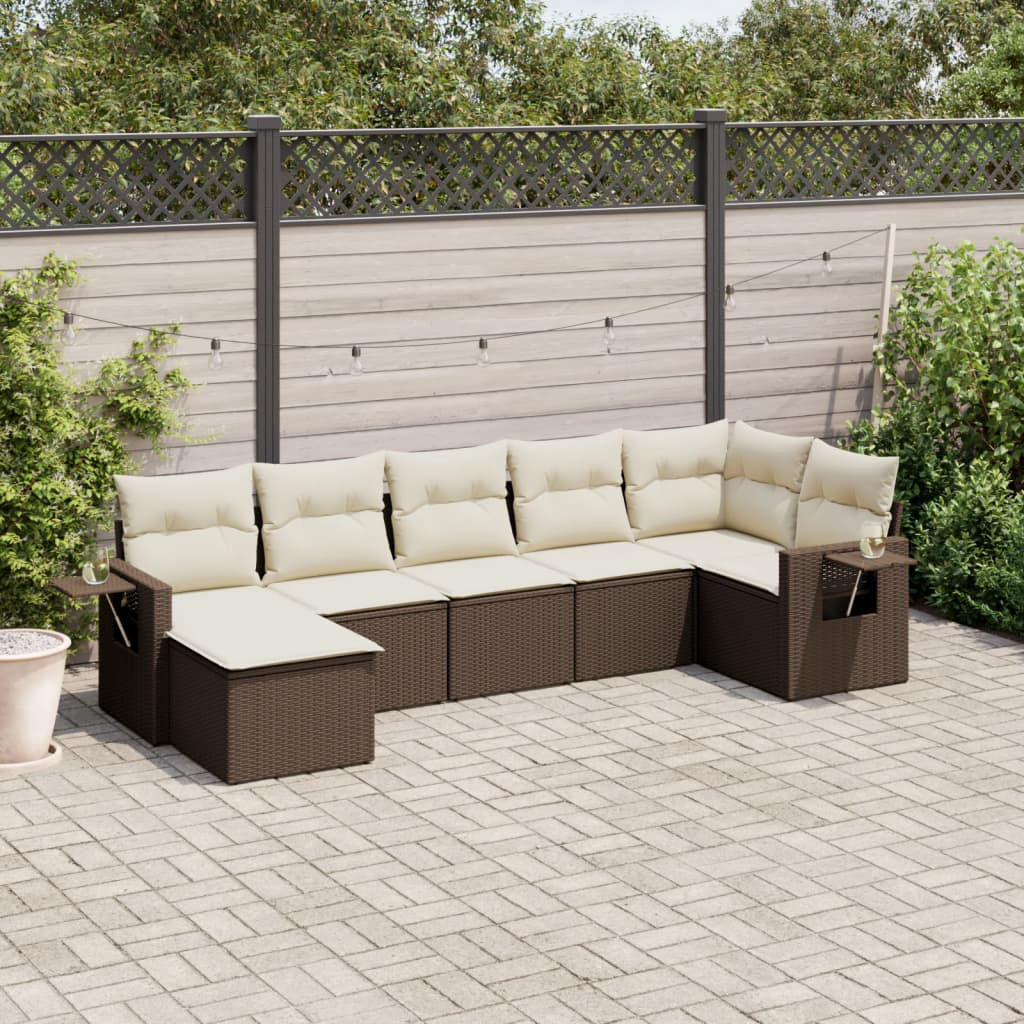 Vidaxl 7-Tlg. Garten-Sofagarnitur Mit Kissen Braun Poly Rattan